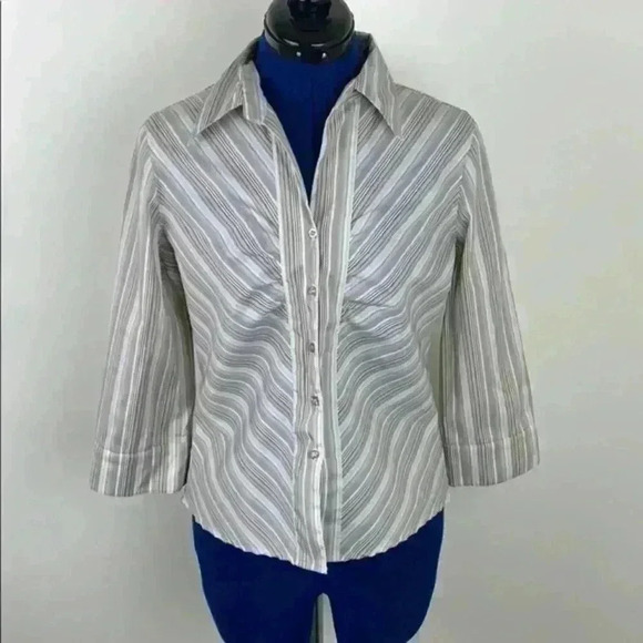 DCC stretch button up w/ stripes in blue/beige szM - Picture 1 of 8